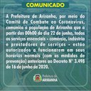 COMUNICADO DA PREFEITURA DE ARIRANHA 
