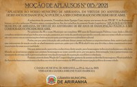 MOÇÃO DE APLAUSOS Nº 015/2021