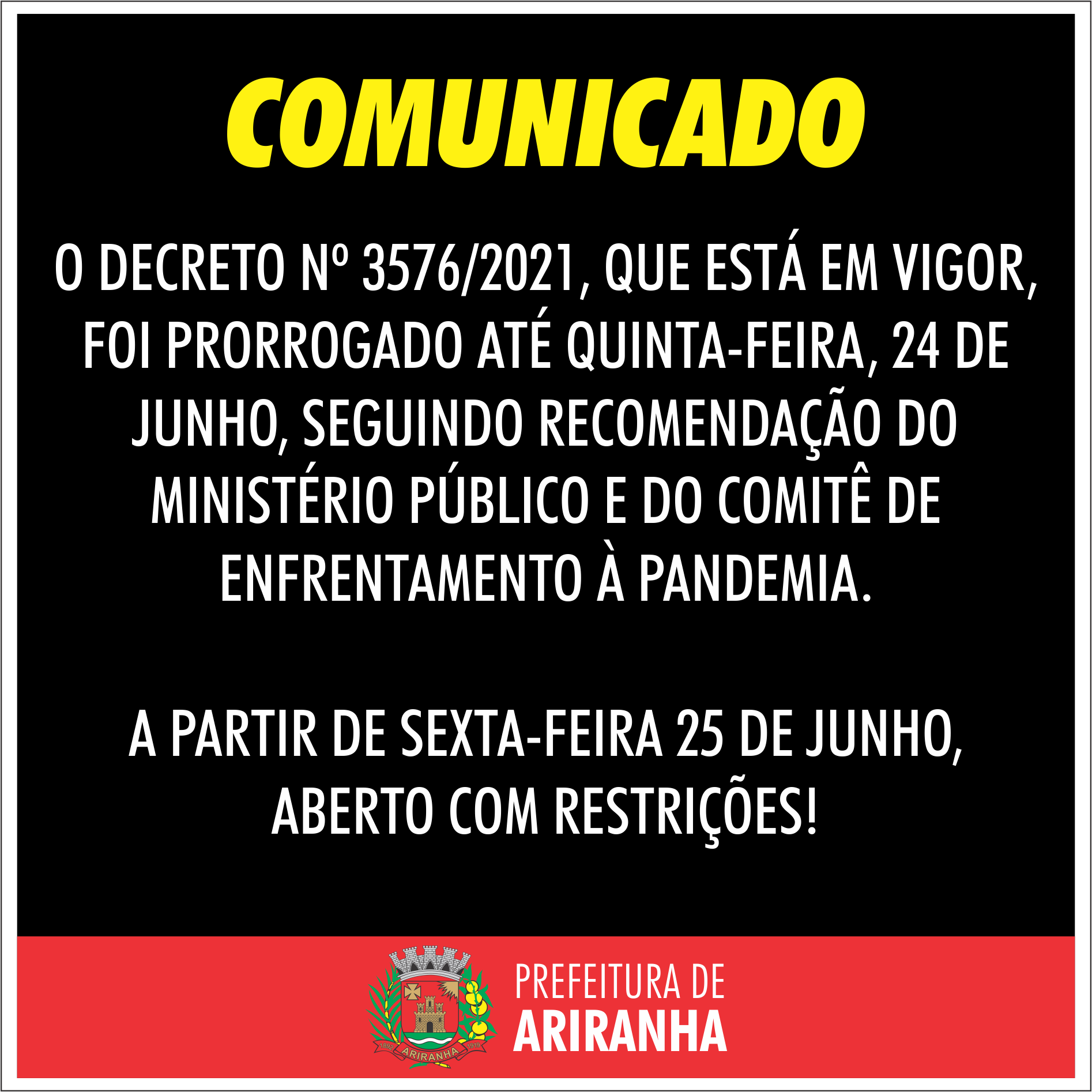 Prefeitura prorroga lockdown em Ariranha